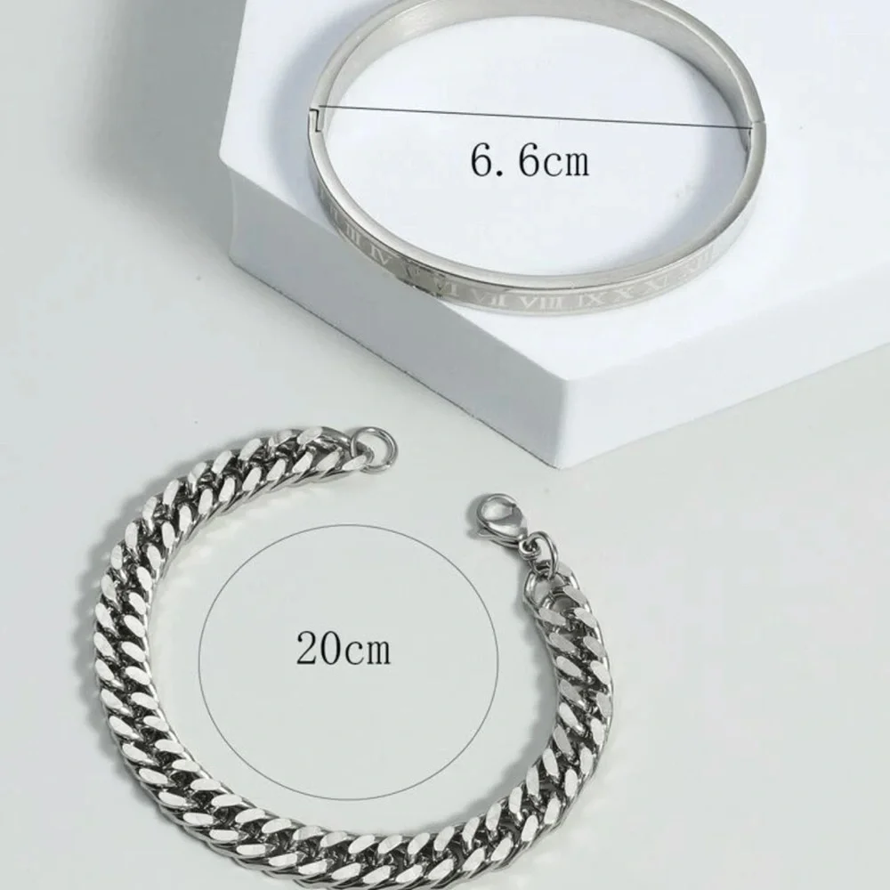 Men Chain Bracelet & Roman Numerals Bangle